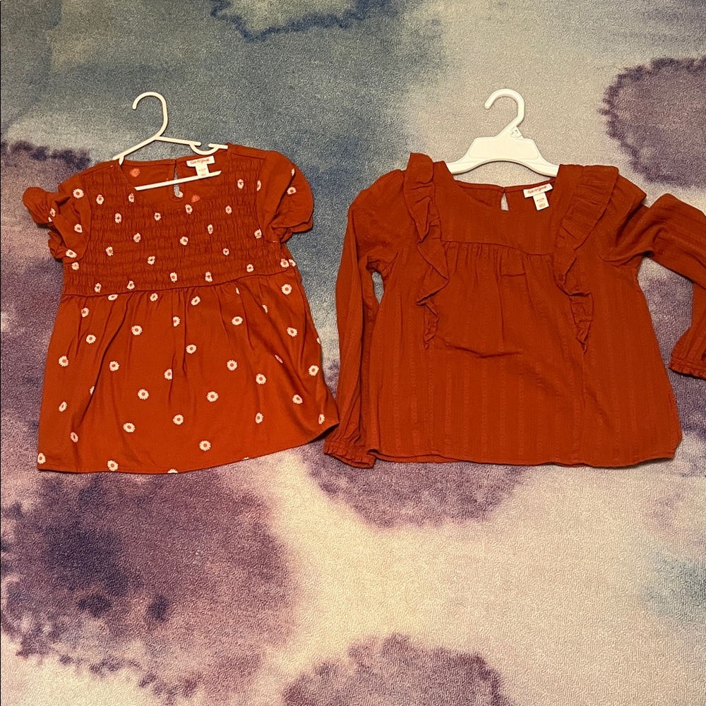 Cat & Jack Red Ruffle and Polka Dot Tops. Size 7/8